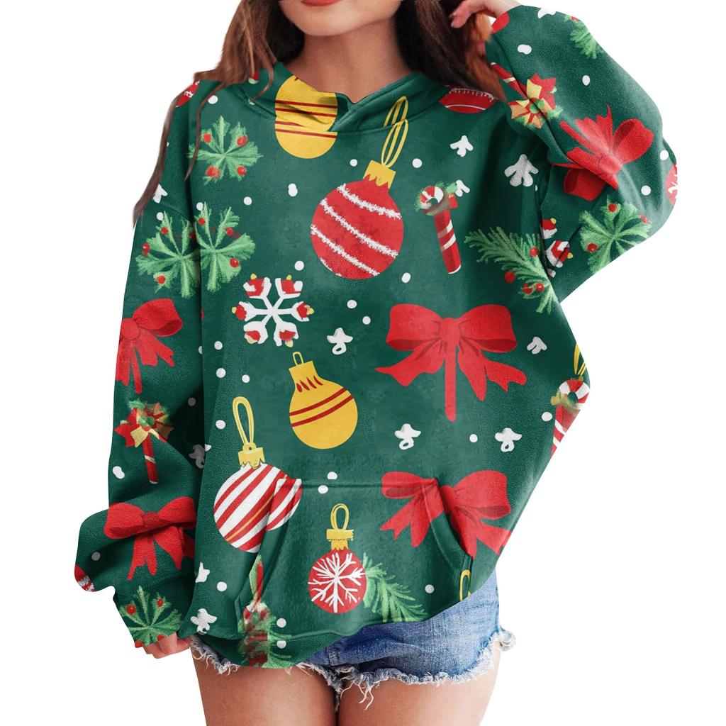Sweatshirts For Teen Girls Hoodies Long Sleeve Drawstring Pullover Cute Oversized Hoodie Christmas Day