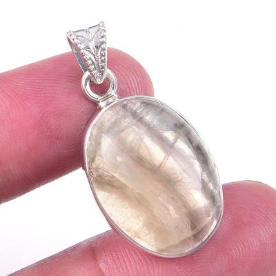 Natural Fluorite Gemstone Handmade 925 Solid Sterling Silver Pendant 1.25'' P6C24