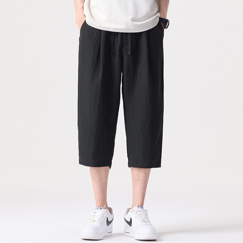Summer new cool and breathable cropped pants thin men's solid color simple and versatile loose straight casual shorts