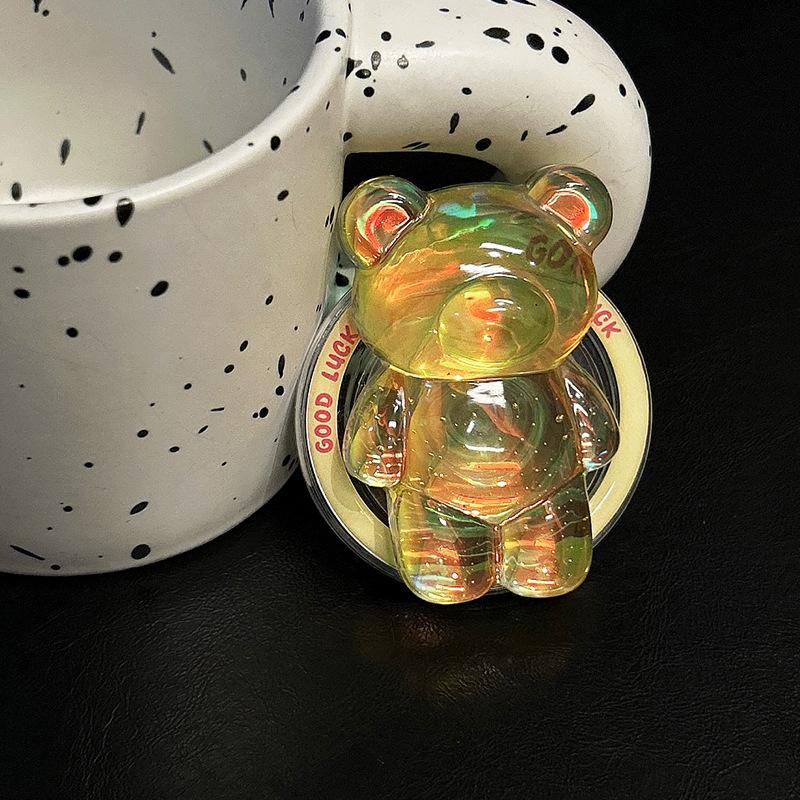 Transparent Laser Bear Mobile Phone Airbag Bracket Wind Magnetic Suction Retractable Lazy Desktop Bracket Watching Dramas