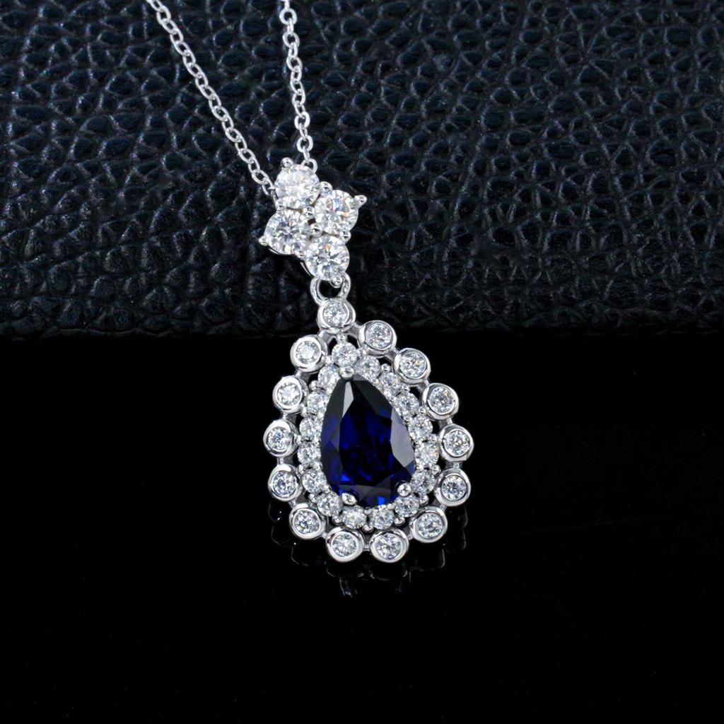 Elegant Blue Sapphire Water Drop Necklace In S925 Sterling Silver for Formal and Banquet Wear
