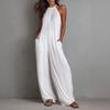 Women's Fashionable, Elegant, Casual, Loose-fitting, Pleated, Backless, Wide-leg Jumpsuit