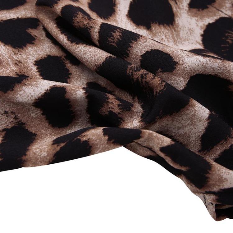 Summer Leopard Print Long Sleeve Shirt Dress for Women