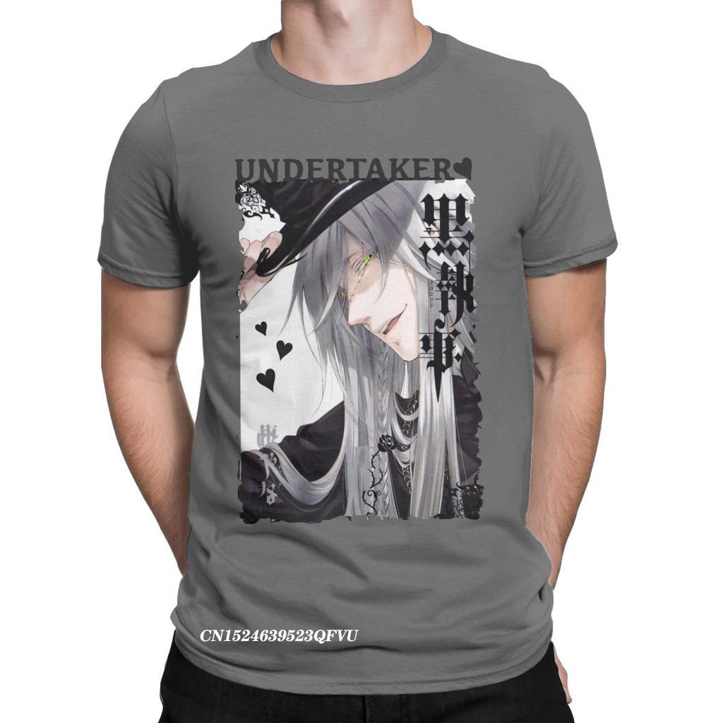 Undertaker Black Butler T-Shirts Herren Anime Lustig Premium Baumwoll T-Shirt Rundhals Harajuku T-Shirt Ästhetische Camisas Tops