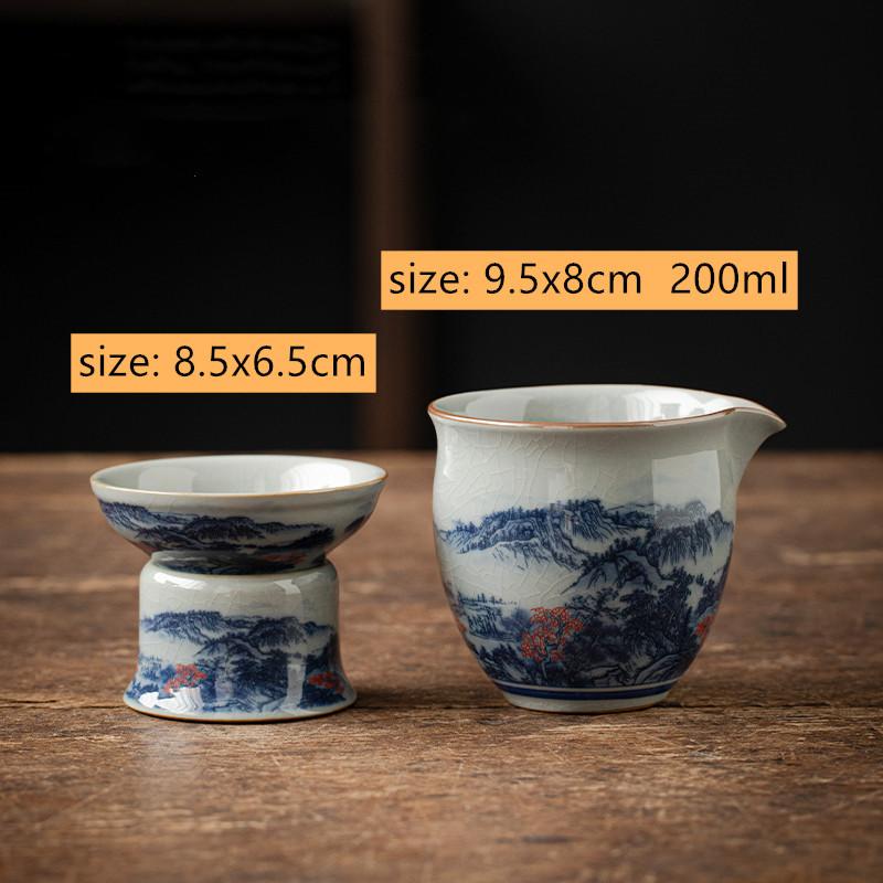 Chinese Retro Blue and White Porcelain Gaiwan Teacup Handmade Ceramic Fair Cup Tea Infusers Household Tea Bowl Portable Teaware