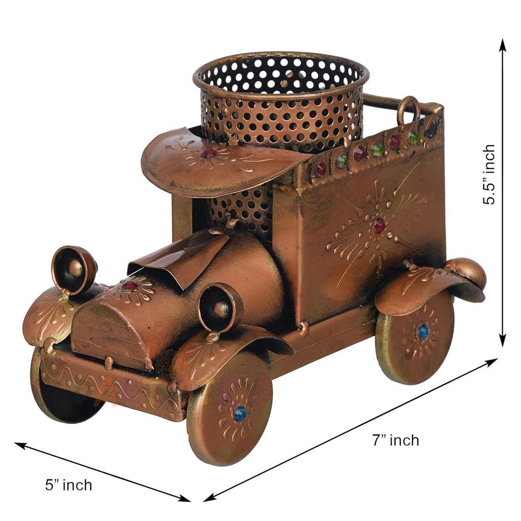 Vintage Car Design Pen Holder/Antique Metal Pen Holder/Pencil Holder/Vintage Desk Organiser, Gold