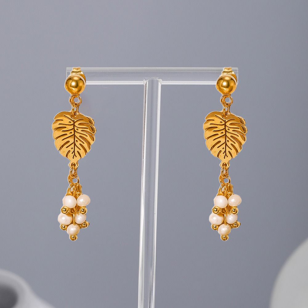 Elegant Drop Earrings Dangle Earrings Foliage Eardrops Creative Pears Gold Leaf Charm  Women