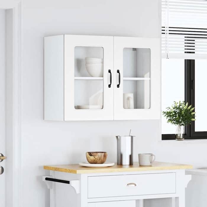 VidaXL Armoire murale de cuisine avec porte en verre Kalmar blanc, meuble mural de cuisine, armoires murales avec portes, 853607
