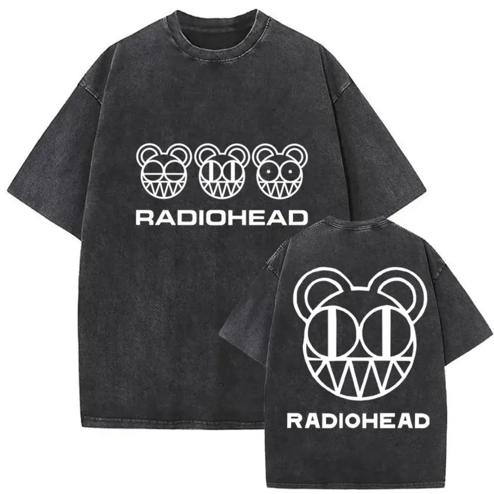 Oversized AcidWash ShortSleeve TShirt Featuring Radiohead Vintage Band Graphic Print S