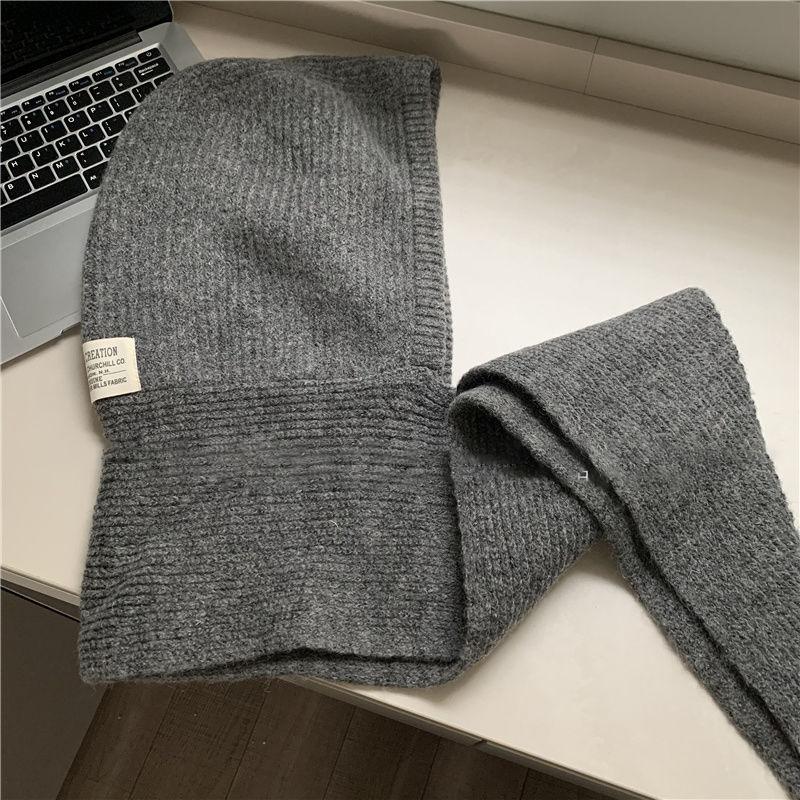 

Зимняя интегрированная шапка и шарф для женщин, соединенная шаль с капюшоном, балаклава, удлиненная вязаная шапка one size серый