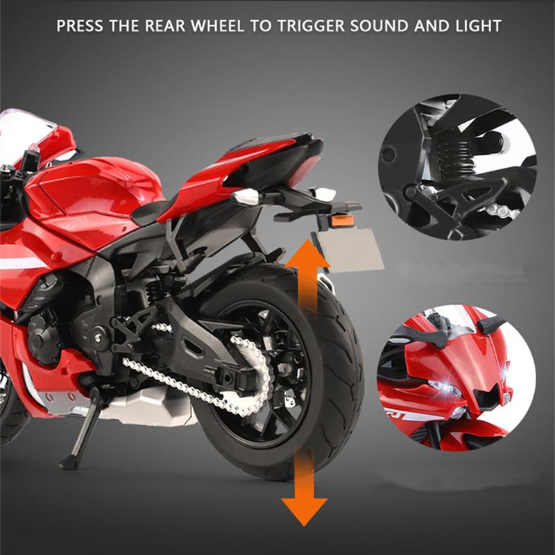 1/12 YAMAHA YZF-R1 Alloy Racing Motorcycle Model Diecast Street Sports Motorcycle Model Simulation Sound Light Kids Toys Gift
