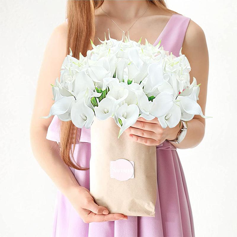 10 Pieces Real Touch Calla Lily Artificial Flowers White Wedding Bouquet Bridal Shower Party Home Flower Decoration Fake Flowers