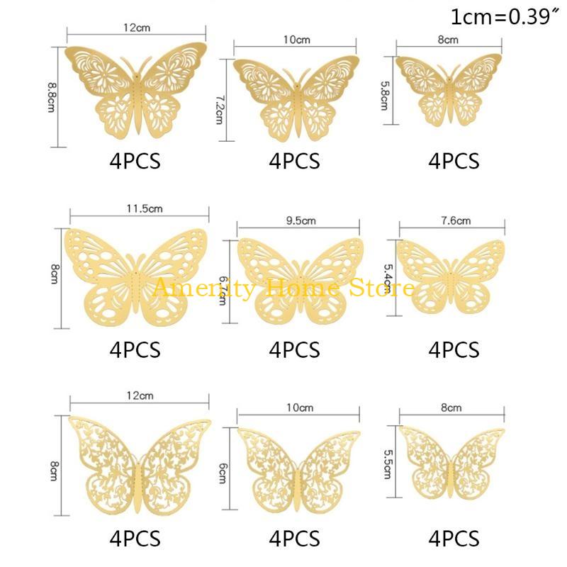 F26C 36 Pcs Hollow 3D Three-dimensional for Butterfly Wall Sticker Elegant Paper Wall Decal Artistic Stickers Home Wall Decor