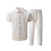 Herren Jacquard Revers Zweiteiliges Set - Kurzarmhemd & Lange Hose für Outdoor Freizeitkleidung
