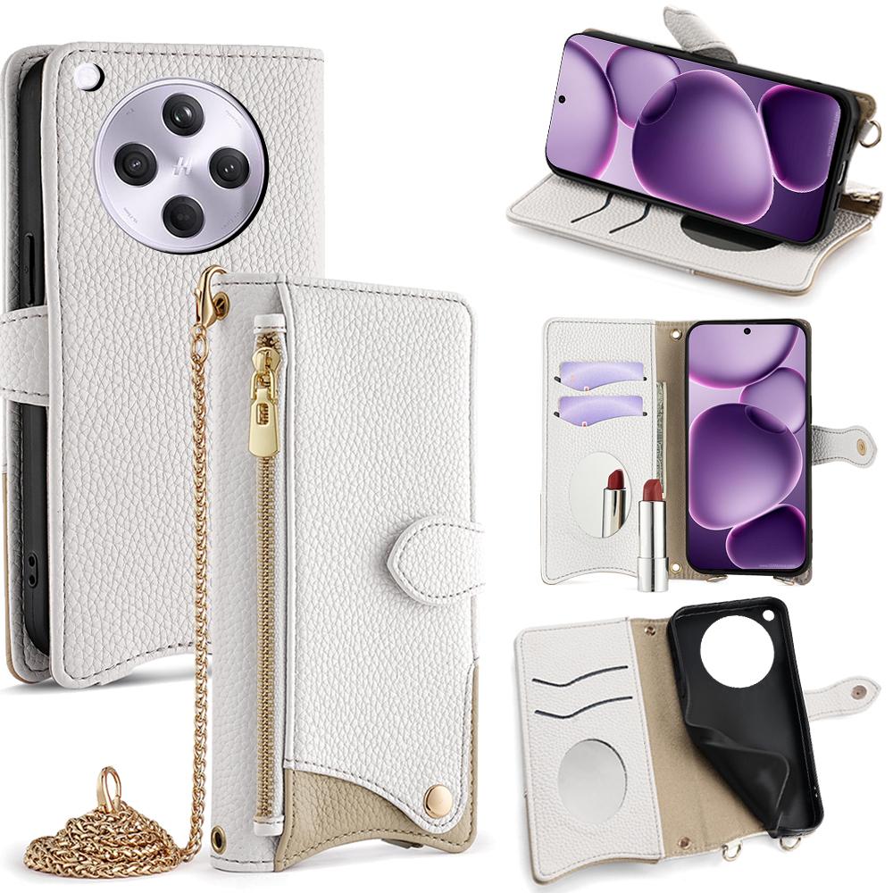 

For Oppo Find X8s+ 5G Leather Case Wallet Stand Cover Irregular Tail Style with Chain Strap White