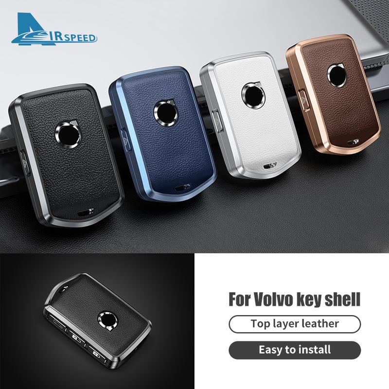 Metal Leather Car Remote Key Case Cover Shell For Volvo XC60 XC40 XC90 S90 V60 S60 V90 2010- Holder Protector Fob Keychain