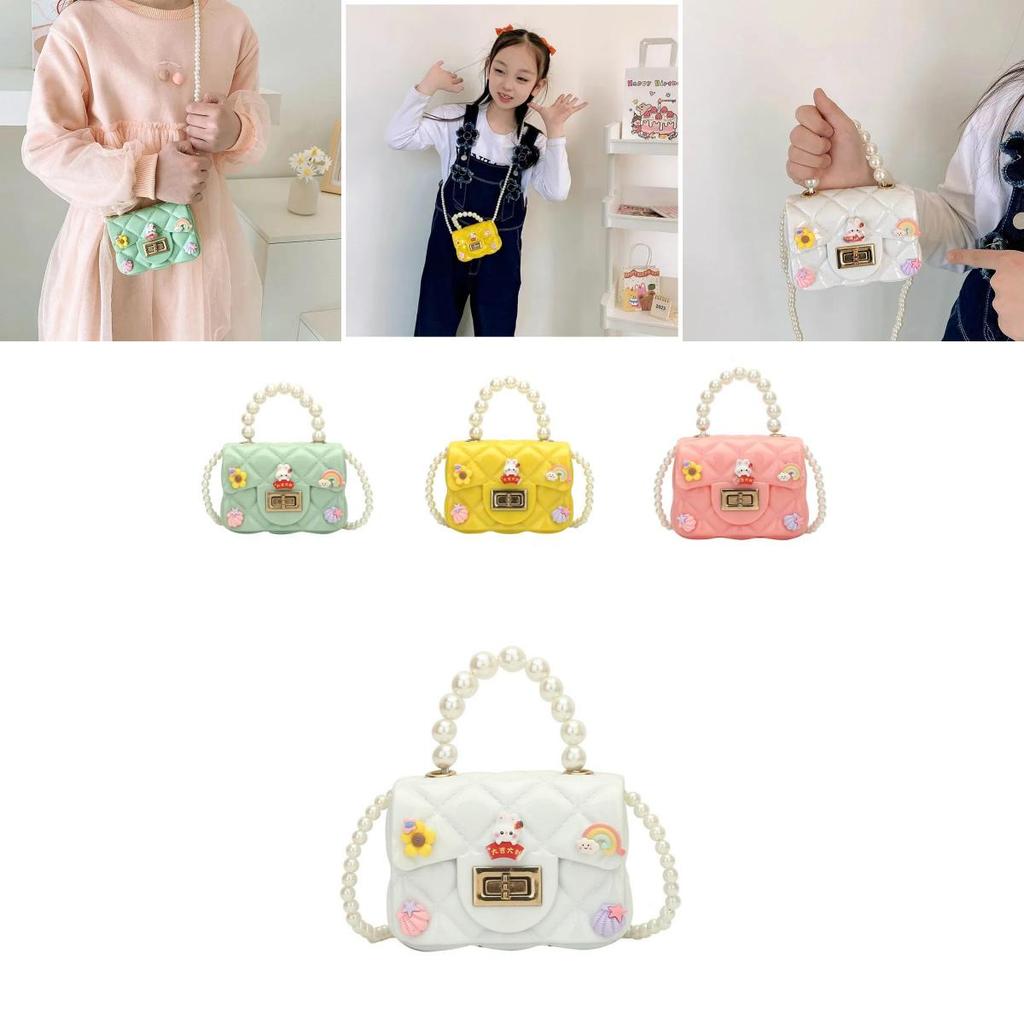 Princess Handbag For Girls With Pearl Jelly Shell Rainbow Design For Daily Use