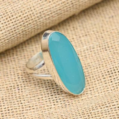 Anello di gioielli in argento sterling 925 fatto a mano con pietra preziosa di calcedonio blu per donna