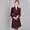 Spring & Autumn Professional Red Pleated Tie-Waist Mid-Length Women's Dress
