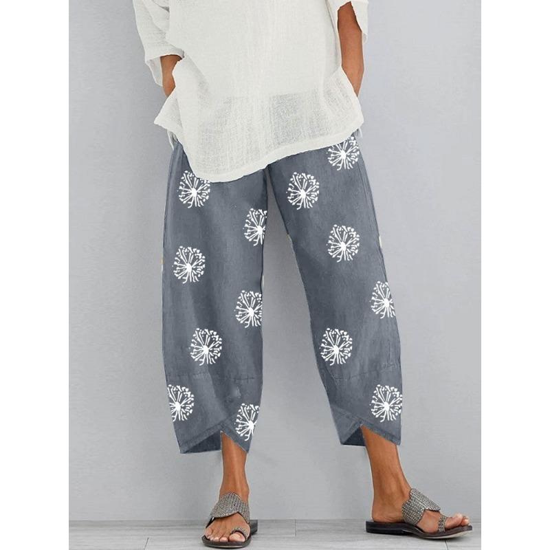 Women's Fashion Loose Dandelion Print Elastic Waistband Pocket Pants