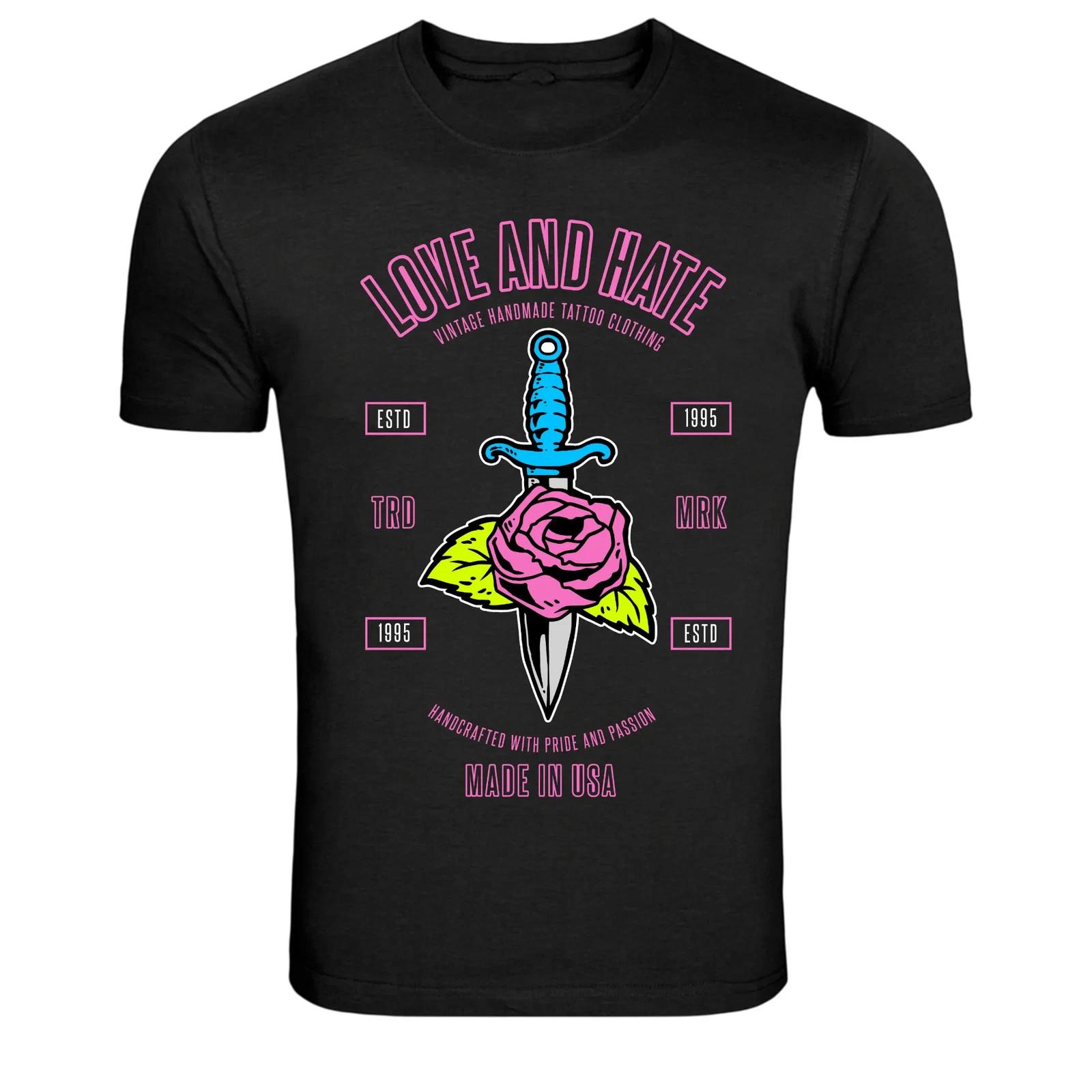 Love And Hate Dagger Rose Tattoo Vintage T-Shirt XL