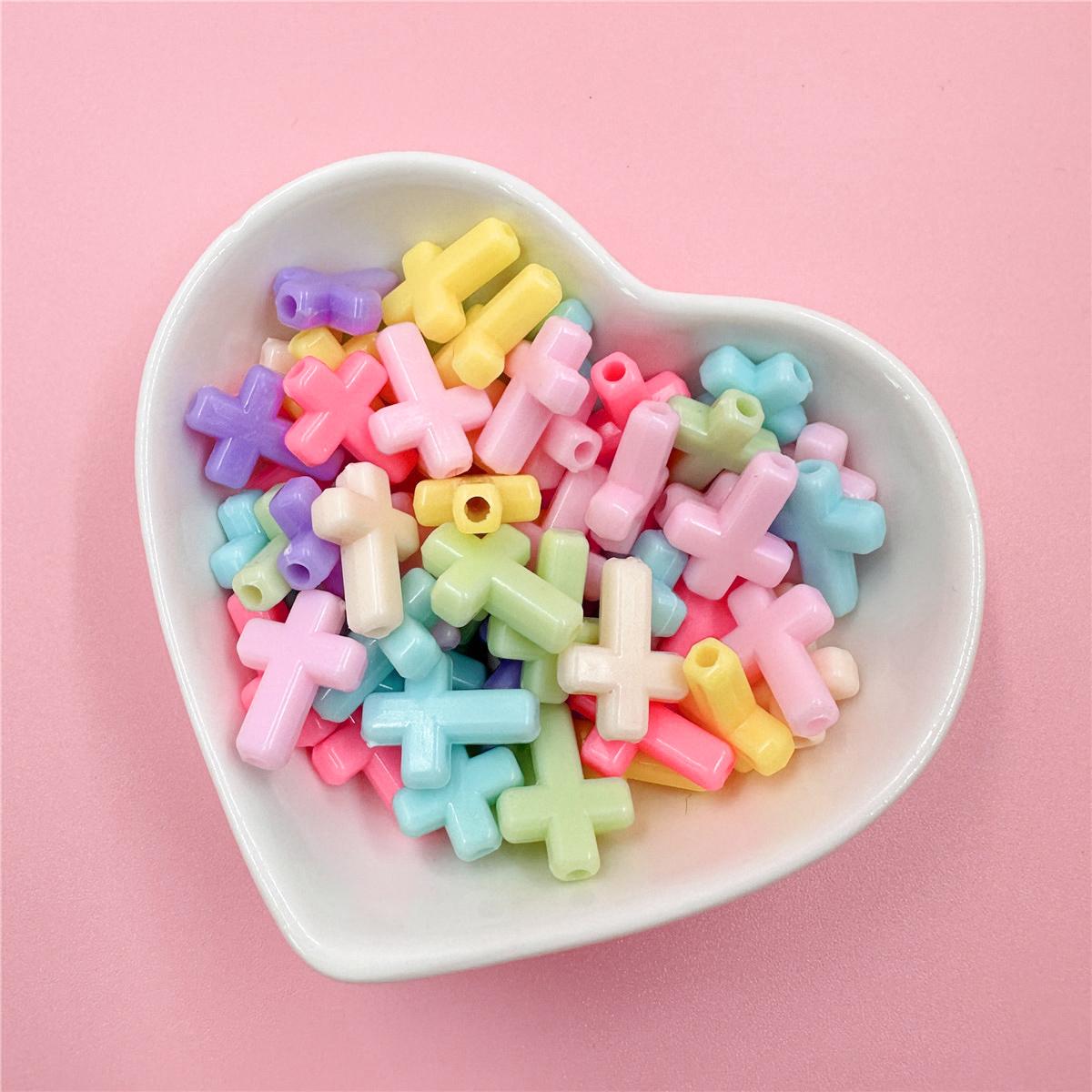 

50Pcs System Cream Spring Color DIY Jewelry Accessories Macaron Color Necklace Bracelet Fashion Making Materials Cross Loose Beads рожевий