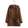 Women Solid Mid Long Hooded Trench Coat Middle Aged Mothers Plus Size Outerwear