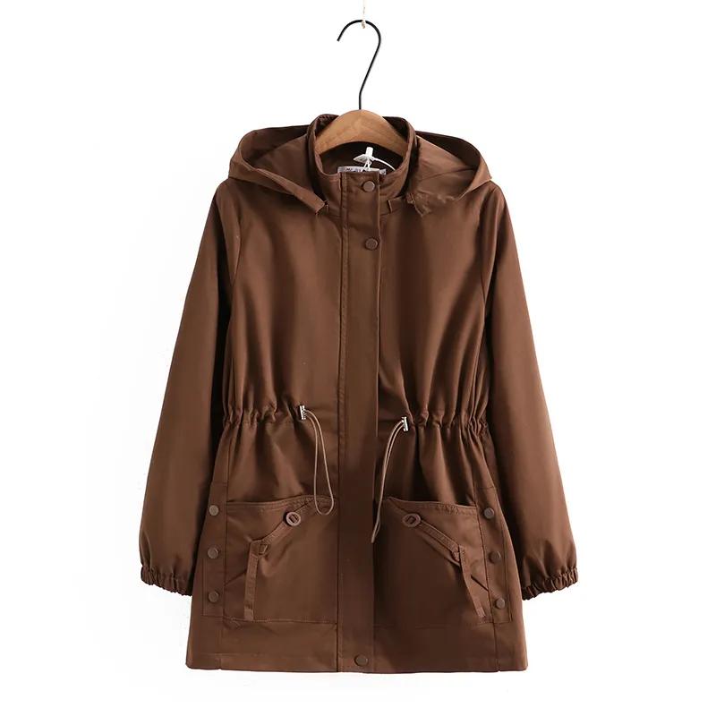 Women Solid Mid Long Hooded Trench Coat Middle Aged Mothers Plus Size Outerwear
