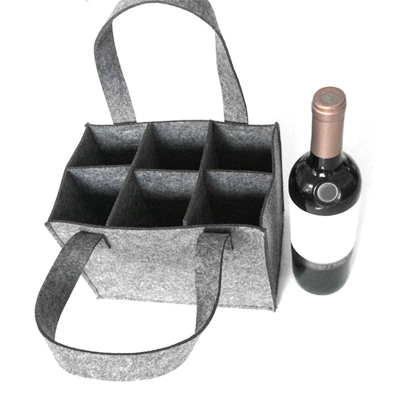 1 X Wine/beer Bag Felt 6-Grids Beer Wine Protective Handbag Storage Bag Carrier