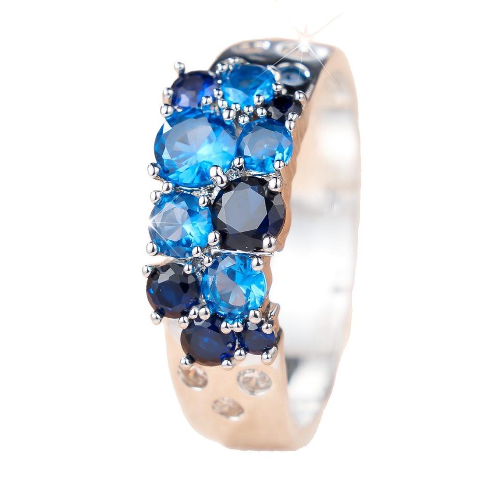 Small Round Charm Female Blue Zircon Stone Ring Vintage Silver Color Wedding Jewelry for Women