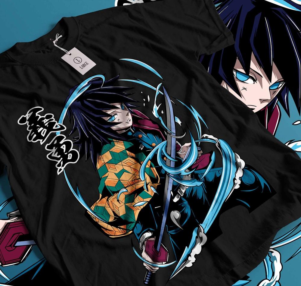 

Giyu Tomioka T-Shirt Demon Slayer Kimetsu No Yaiba Anime Black Shirt Gift 092 XL