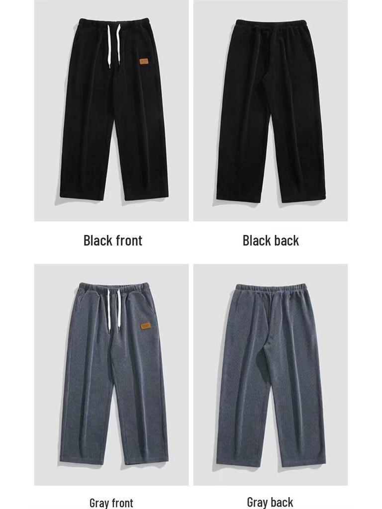 Men's Corduroy Heavyweight Straight-Leg Sweatpants: Trendy Wide-Leg Casual Pants for Spring and Autumn.