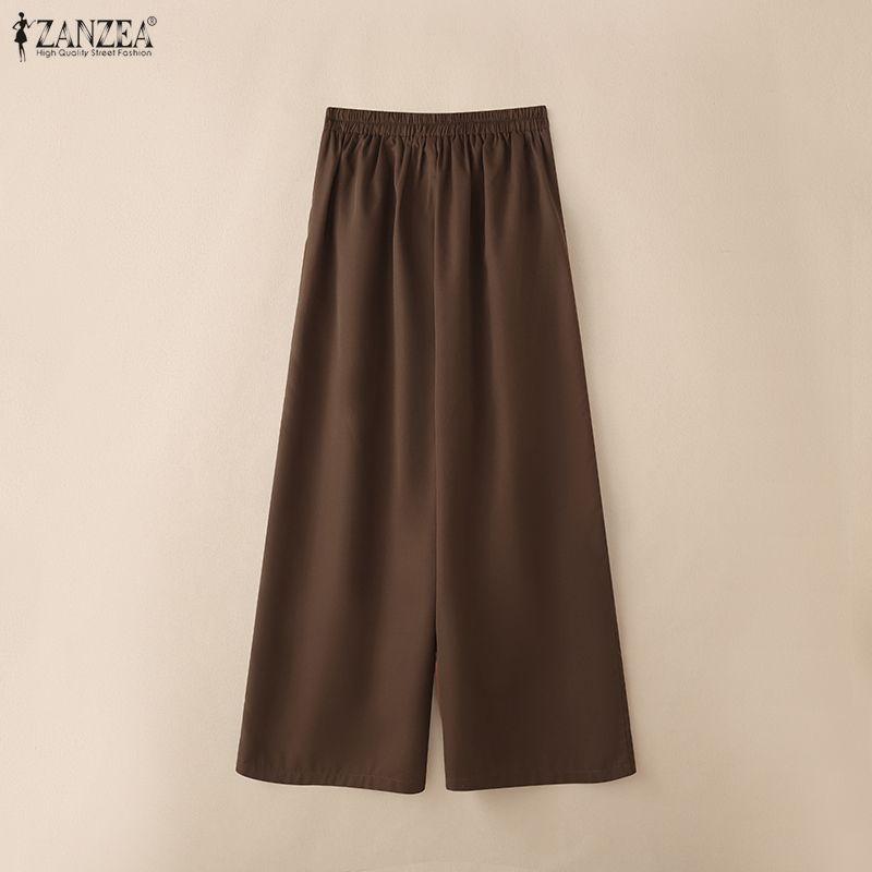 ZANZEA Women Casual Elastic Waist Solid Color Loose Pants