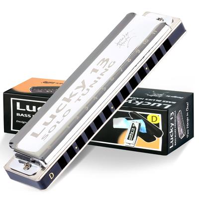 East Top Lucky13 (solo-D) 13-Hole Blues Harmonica In D, for Jazz Professionals, Adults, and Children, Perfect for Study and Practice, with Brass Cover