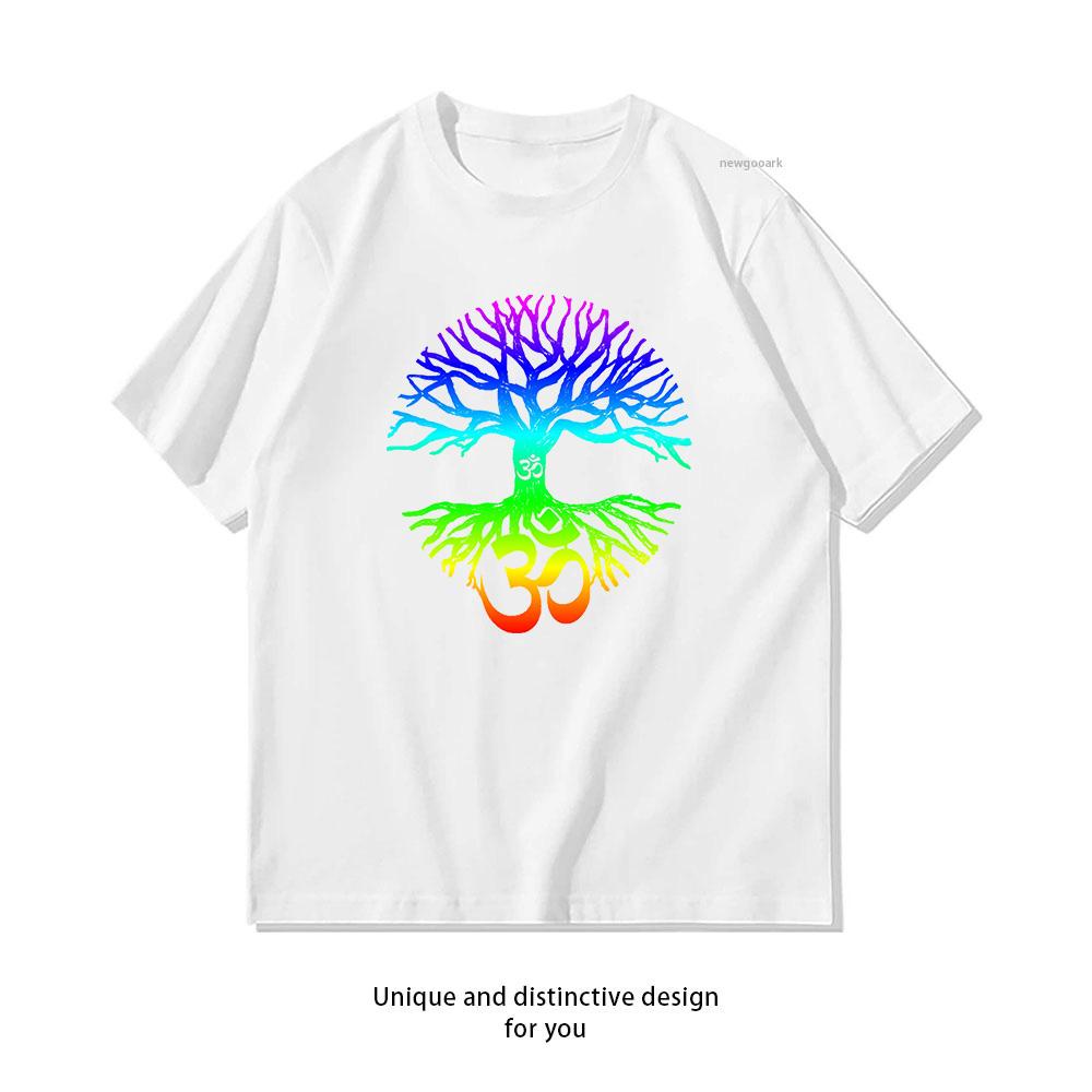 Tree of Life Zen Chakra colors Yoga Aum Om Shirt Woman Man Summer Cotton Graphic T Shirts Adult Streetwear Camisetas Tops S3XL S