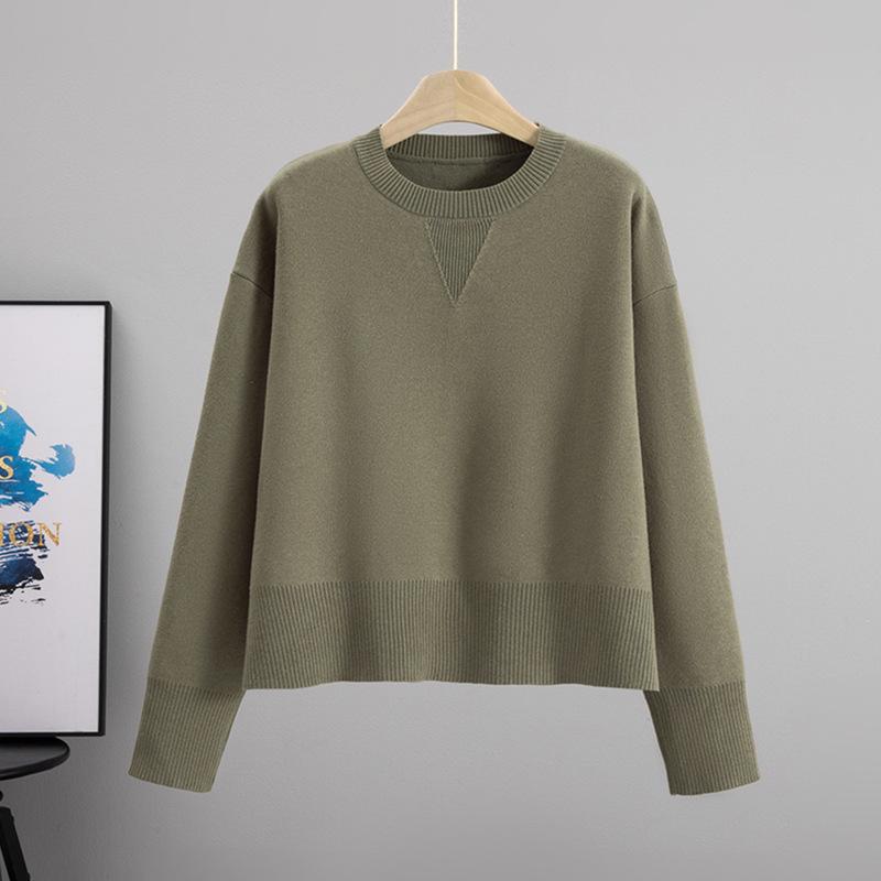 2026 Spring/Autumn Women's Loose Slimming Core-Spun Round Neck Solid Color Knit Sweater