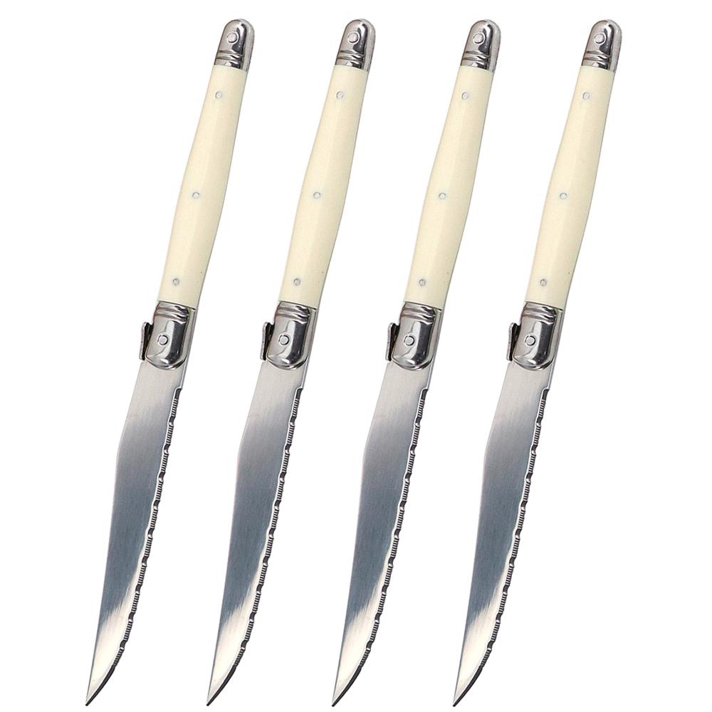 Jaswehome Laguiole Cutlery Set 4piece Steak Knives Forks Soup Spoons Teaspoons Ivory Color Flatware Stainless Steel Tableware