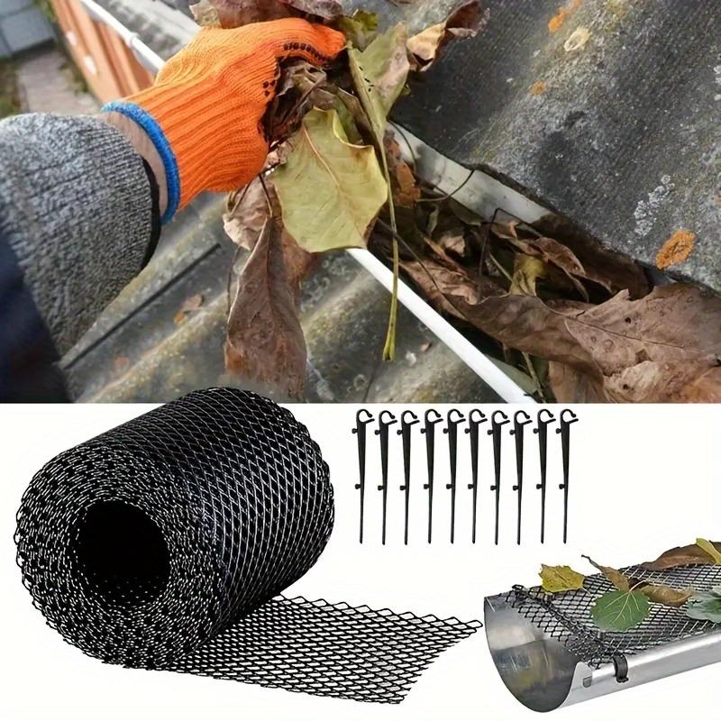 Easy Install 315" Gutter Guard Mesh Roll with Hooks, Plastic Leaffilter Bird Blocker Net for Roof Gutters Downspouts