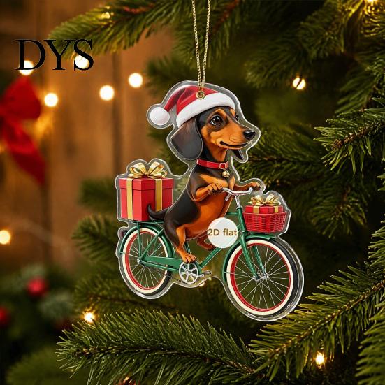 Hanging Decorations for Car Rearview Mirrors Dachshund Christmas Ornaments, 2D Flat Dog Themed Acrylic Xmas Durable Pendants Tree Decoration