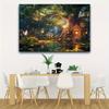 Arazzo 2D Casa sull'albero delle fiabe, Stagno magico nella foresta e farfalle da appendere alla parete, Sfondo fantasy
