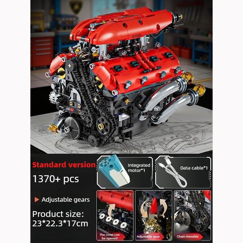 Set di Blocchi di Costruzione Modello Motore V8 Tecnico con Motore Elettrico Mattoncini Assemblabili Giocattoli Regali di Compleanno per Bambini Ragazzi Decorazione da Scrivania Giocattolo