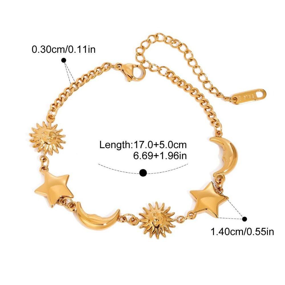 18K Gold Color Star Moon Bracelet Stainless Steel Stackable Bracelet Summer Fashion