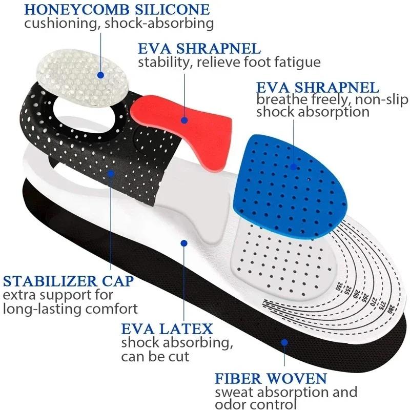 Orthopedic Memory Foam Insoles for Men and Women Gel Cushion Silicone Arch Support Soft Running Shoe Inserts for Sport Pads
