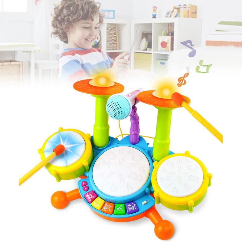 Colorful Early Education Multi-functional Drum Set With Microphone And Piano Toy Instruments For Kids Ages 2 To 6 Years
