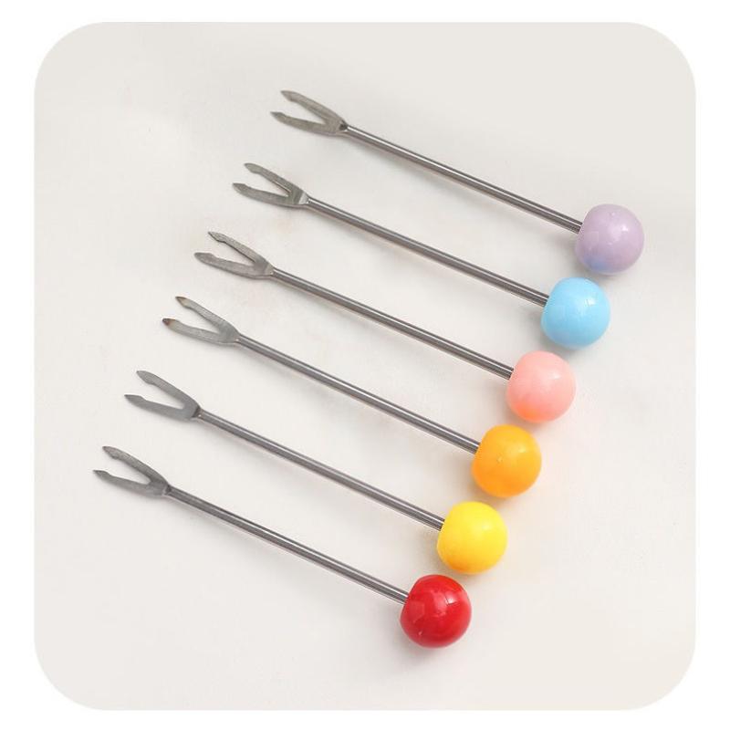6pcs Cute Stainless Steel Dessert Fruit Forks Set with Ceramic Crab Shaped Storage Jar