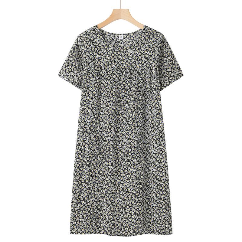

Summer Cotton-Silk Nightgown for Middle-Aged & Elderly Women - Lightweight, Loose, Short-Sleeve Pajamas One Size (fits 90-170 jin)