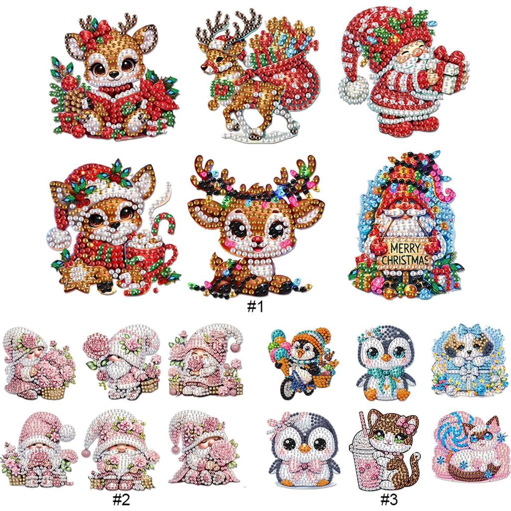 6Pcs Acrylic Gnomes Fridge Stickers Diamond Painting Refrigerator Magnet Diamond Painting Fridge Magnet for Car Mailbox Decor