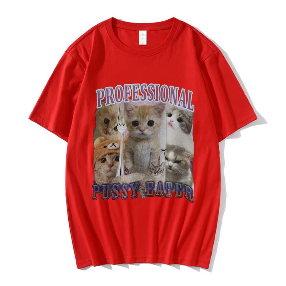 

Профессиональный Поедатель Кисок Забавная Футболка для Любителей Кошек Мужская Женская Модная Винтажная Футболка Хлопок Повседневная с Коротким Рукавом Оверсайз Футболки 4XL