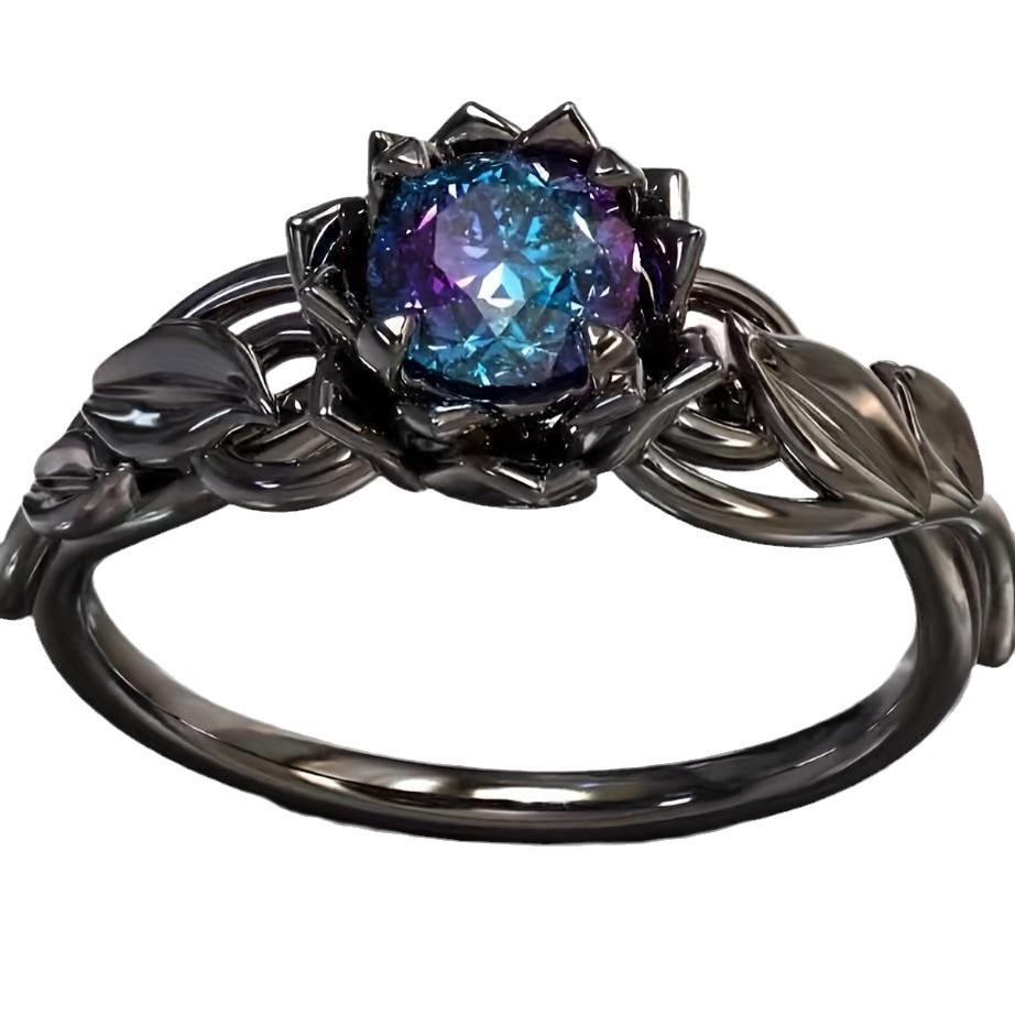 Gun Black Lady Flower Ring Creative Rose Jewelry Colored Diamond Jewelry