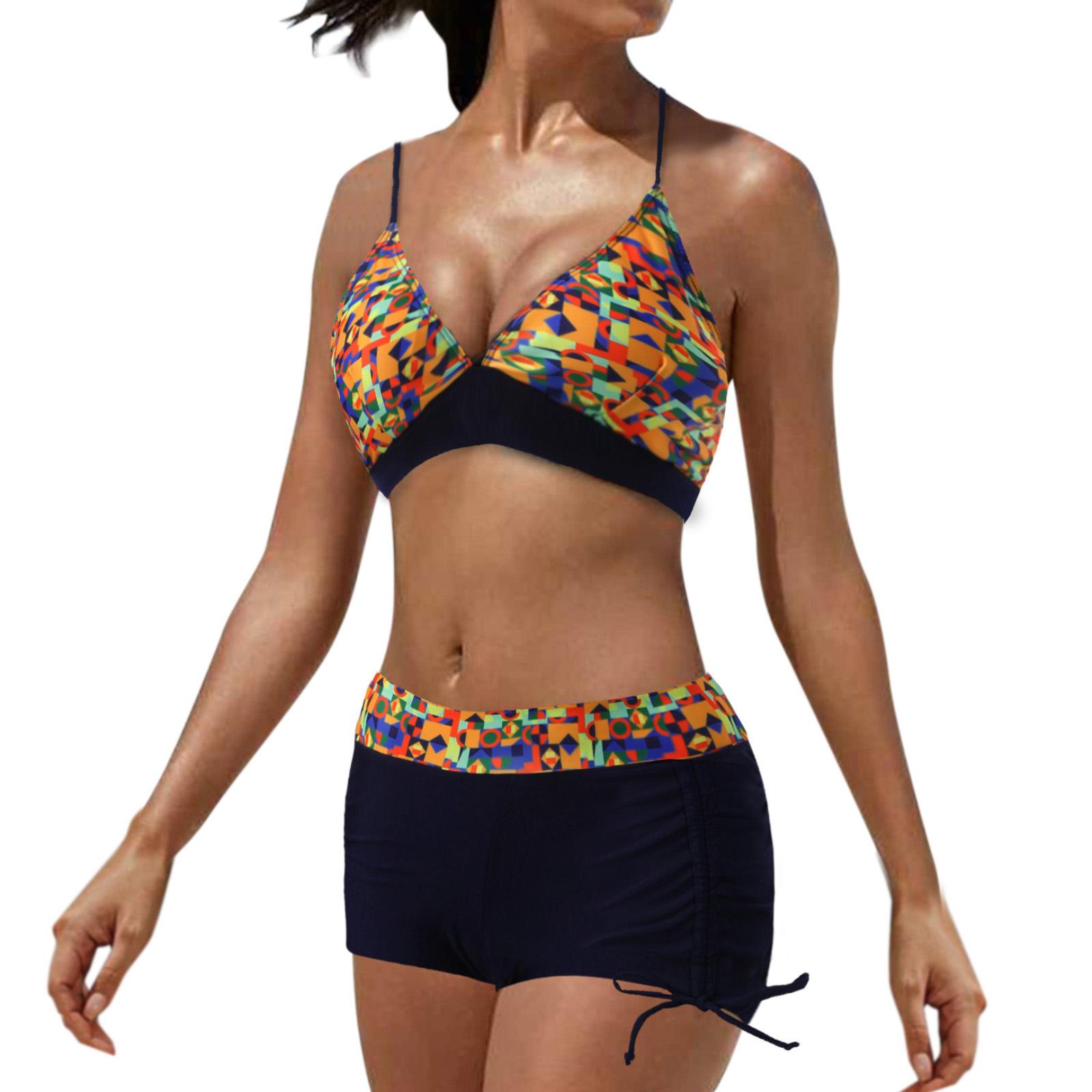 

Жіночий літній пляжний святковий халтер з квітковим принтом, двокомпонентний купальник-боксери L